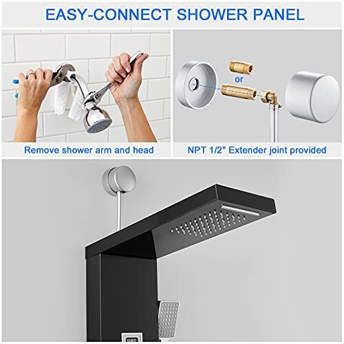 Instructions for installing an easy-connect shower panel with extender joint.