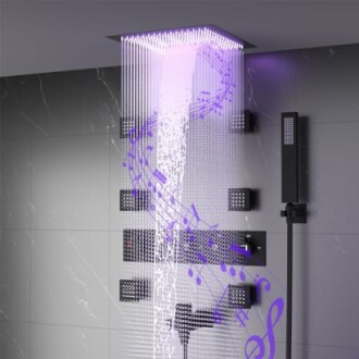Contemporary shower with LED lights and musical notes design.