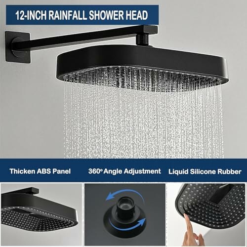 12-inch rainfall shower head with adjustable angle and silicone rubber