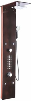 Modern shower panel system with overhead and handheld shower.